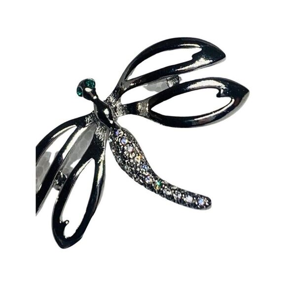 Shimmering Crystal Rhinestone Dragon Fly Vintage Silver Tone Brooch Pin 2.75” - Picture 3 of 15